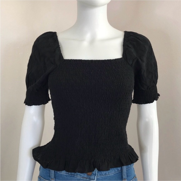 Madewell XXS black rushed puffer sleeve black top - Picture 1 of 10